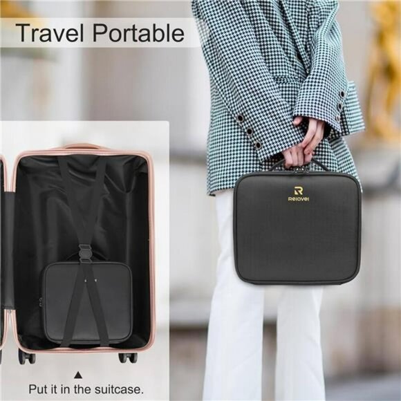 Relavel Travel Makeup Case Organizer Black Cosmetic Bag with Dividers Storage - Picture 6 of 7